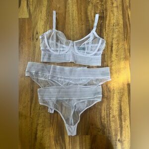 Else lilac sheer lingerie set longline Demi bra 36b thong medium